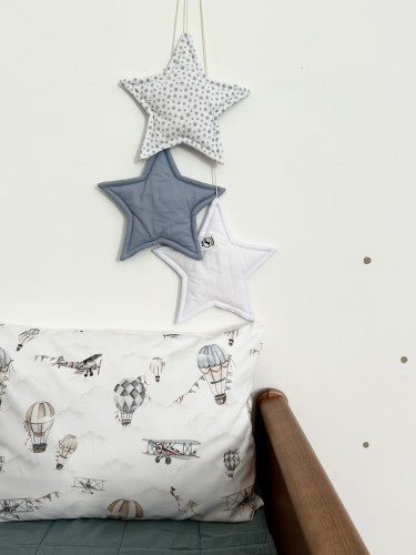 Ozdobne gwiazdki zgaszony niebieski, biel, szare gwiazdki